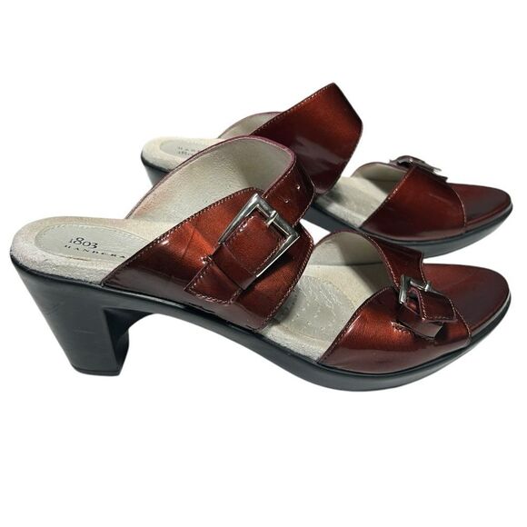 1803 Handcrafted in Portugal Red Metallic Heeled Sandals Slip on Open Toe Shoes - Picture 7 of 11